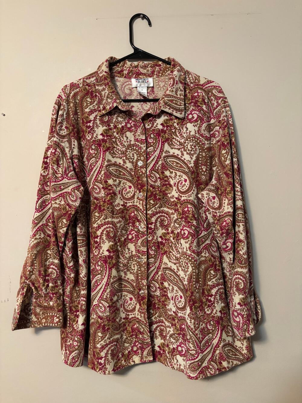 Mainstreet Blues Long Sleeve Paisley Blouse Top Plus Size 1X Boho Style EUC
